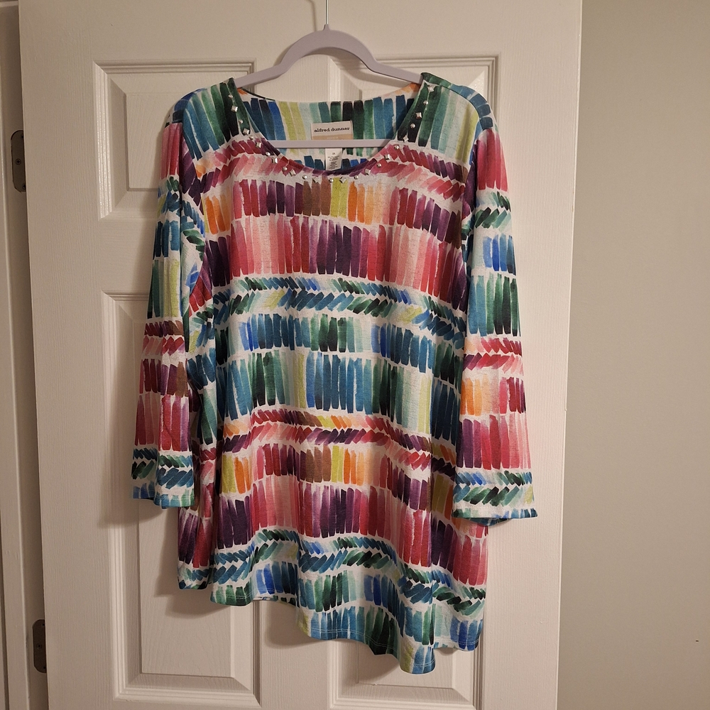 Alfred Dunner Multicolor Watercolor Stripe Brushstroke Top